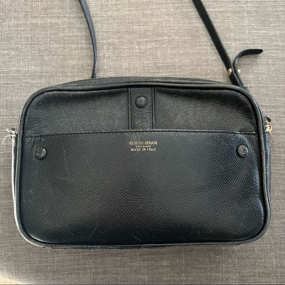 Giorgio Armani black leather crossbody purse